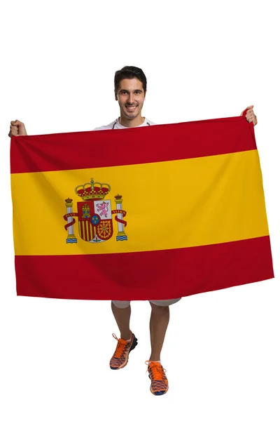 Fan memegang bendera spain perayaan — Stok Foto