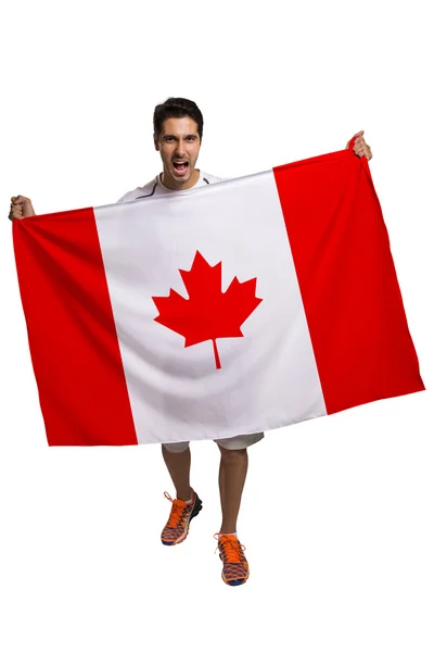 Канадский фанат празднует на белом фоне — стоковое фото