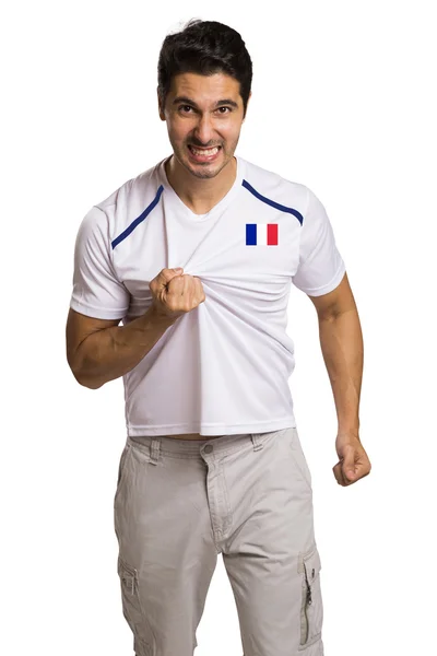 白い背景で祝うフランスのフットボールのファン — ストック写真