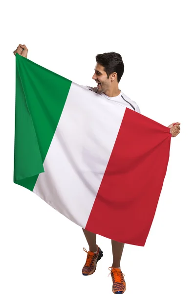 Éventail tenant le drapeau de l'Italie célèbre sur fond blanc — Photo