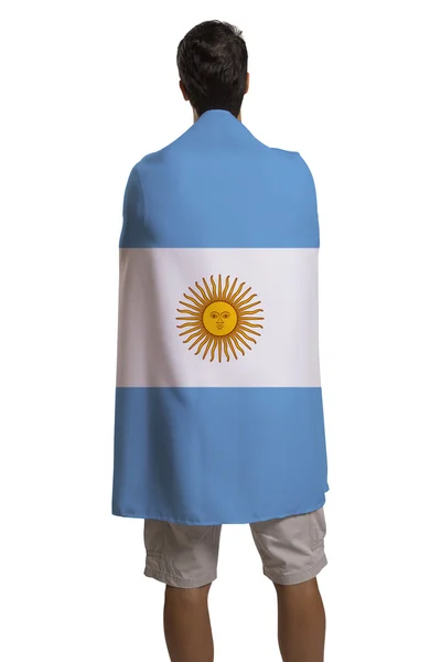 Il fan che tiene la bandiera argentina festeggia — Foto Stock