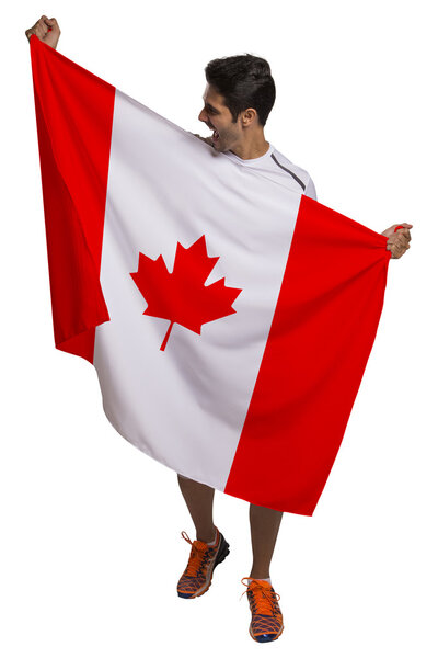 Canadian fan celebrates on white background