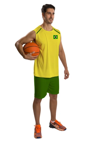 Brazilský profesionální basketbalový hráč s míčem. — Stock fotografie