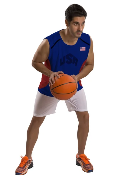Amerykański koszykarz, grający z piłką. — Zdjęcie stockowe