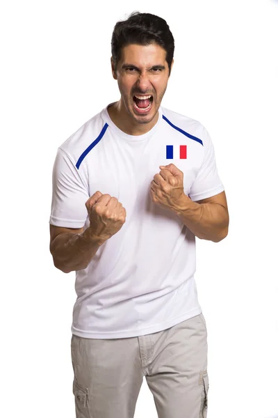 Französische Fußballfans feiern im weißen Hintergrund — Stockfoto
