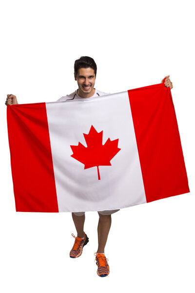 Canadian fan celebrates on white background