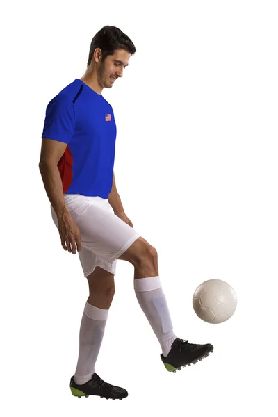 Amerikanischer Fußballer mit Ball auf weißem Hintergrund — Stockfoto