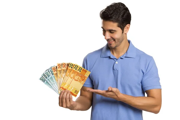 Egy üzletember találat brazil pénz — Stock Fotó