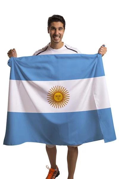 Fan holding the flag of Argentina celebrates — Stock Photo, Image