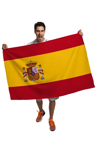 Abanico con bandera de España celebra — Foto de Stock