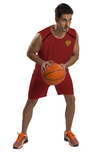 Rus basketbolcu topu ile. — Stok fotoğraf