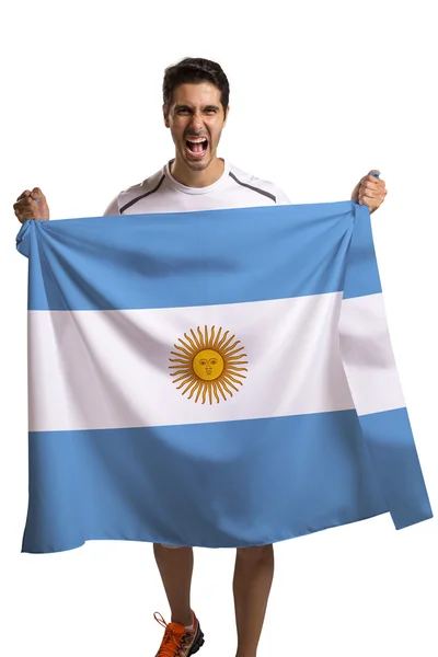 Fan holding the flag of Argentina celebrates — Stock Photo, Image