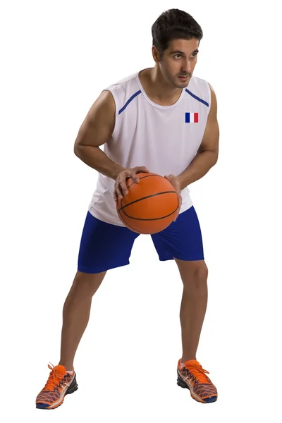 Topu ile profesyonel Fransız basketbol oyuncusu. — Stok fotoğraf