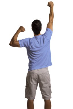 Arjantinli futbolcu beyaz arka plan üzerinde kutluyor