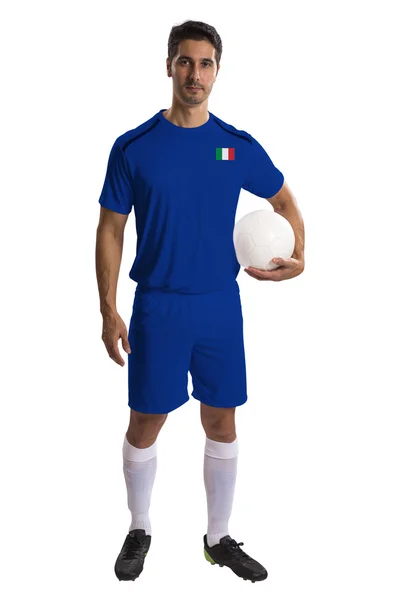 นักฟุตบอลอิตาลีถือบอลบนพื้นหลังสีขาว — ภาพถ่ายสต็อก