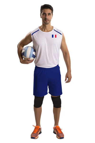 Jogador profissional de voleibol francês com bola . — Fotografia de Stock