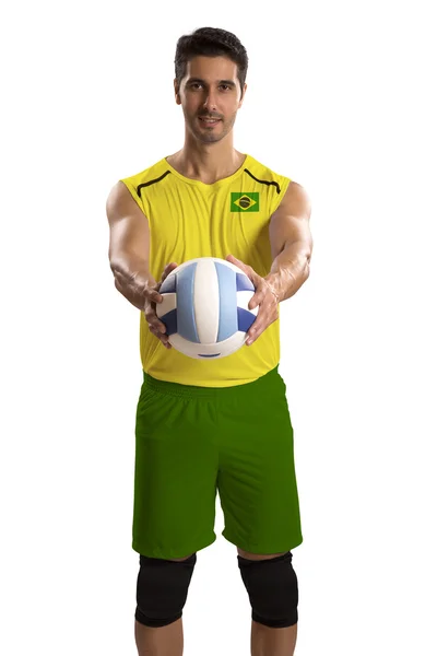 Jogador profissional de voleibol brasileiro com bola . — Fotografia de Stock