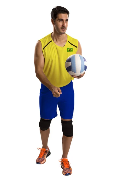 Profesyonel Brezilyalı voleybolcu topu ile. — Stok fotoğraf