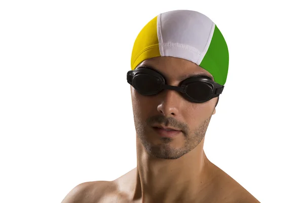 Ritratto di uomo in costume da bagno; nuotatore professionista con brasiliana — Foto Stock