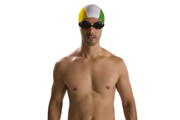 Portrait of man in swimsuit; professional swimmer with Brazilia — Stock Photo, Image