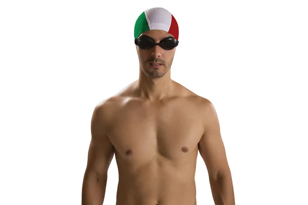 Portrait of man in swimsuit; professional swimmer  with Italian — Stock Photo, Image