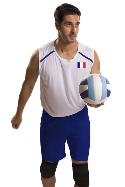 Giocatore professionista di pallavolo francese con palla . — Foto Stock