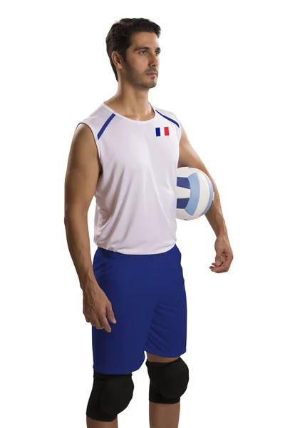 Profesionální francouzský volejbalový hráč s míčem. — Stock fotografie