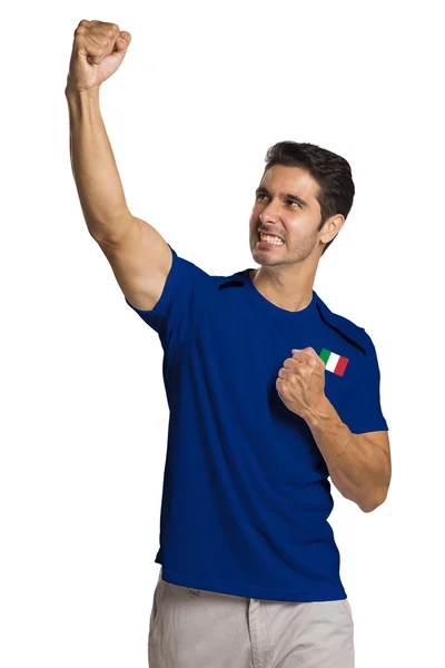 Italienische Fußballfans feiern vor weißem Hintergrund — Stockfoto