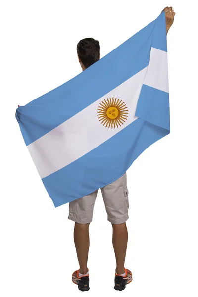 Fan mit argentinischer Fahne feiert — Stockfoto