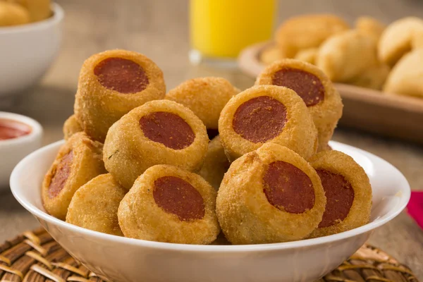 Sausage fried snacks. Brazilian snacks . — Stock Photo, Image