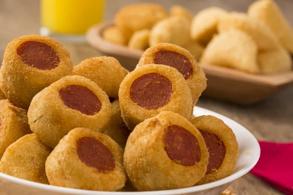 Sausage fried snacks. Brazilian snacks . — Stock Photo, Image