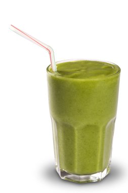 Bir cam üzerinde beyaz bir backgr izole payet ile yeşil smoothie