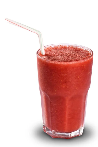 Vaso de jugo de sandía fresca aislado en blanco — Foto de Stock