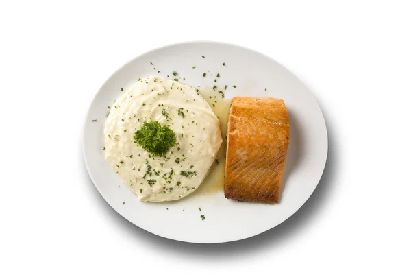 Salmon steak with risotto rice — Stock Photo, Image