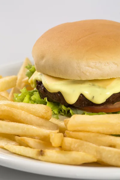 Hamburguesa sabrosa y apetitosa hamburguesa con queso — Foto de Stock