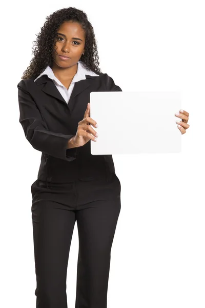 Bonne femme d'affaires afro-américaine tenant une pancarte — Photo