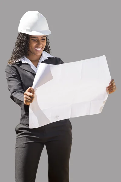 Arquitecto mujer negra con un plan . — Foto de Stock