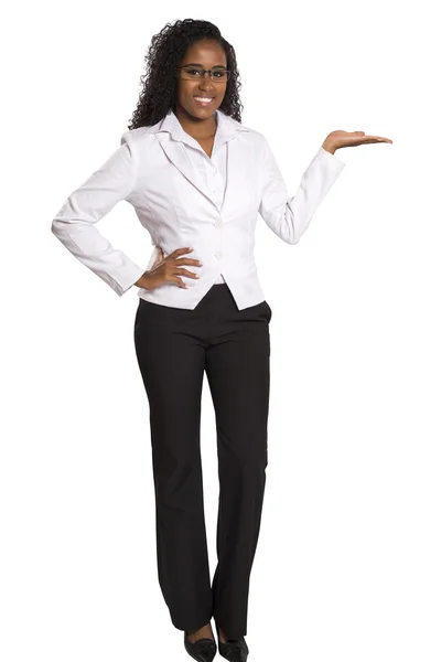 Portret kobiety szczesliwym biznesem, wskazując palcem na twój m — Zdjęcie stockowe