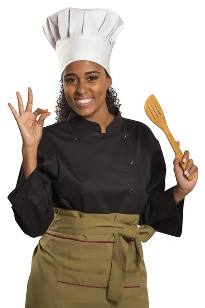 Chef cooking with a wood spoon. — Stock Photo, Image