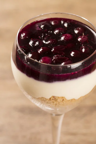 ラズベリー ソースと新鮮な raspberri で覆われて pannacota デザート — ストック写真