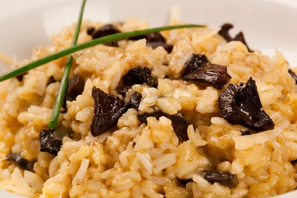 Arroz com cogumelos shitake. Este é o arroz jollof da África Ocidental. D — Fotografia de Stock