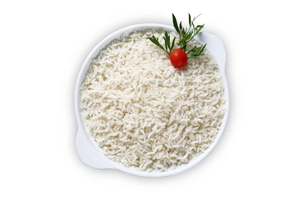 Plato de arroz sobre fondo blanco — Foto de Stock