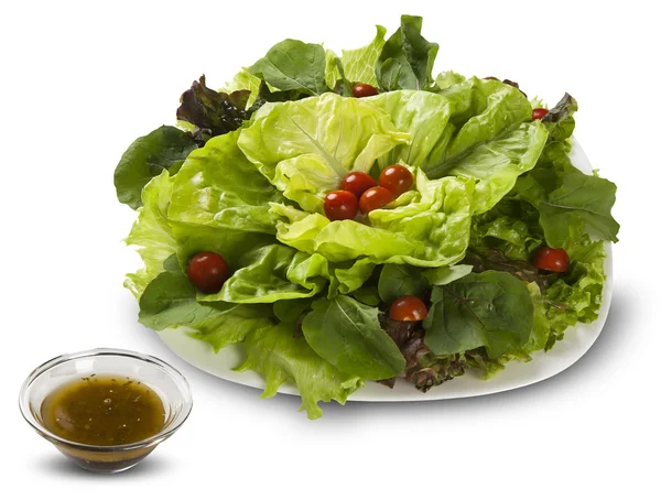 Ensalada de lechuga con tomates. Fondo blanco . — Foto de Stock