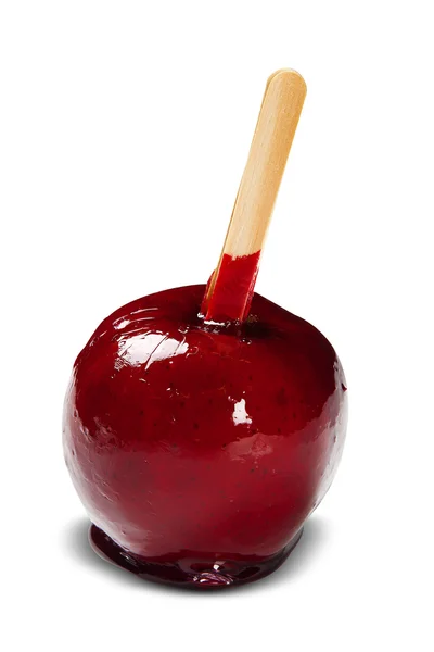 Love Apple. Krispigt rött äpple karamelliserad i vit bakgrund. — Stockfoto