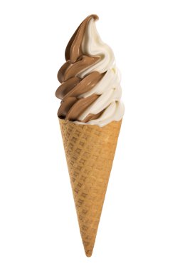 Vanilya ve çikolata soft dondurma waffled koni.