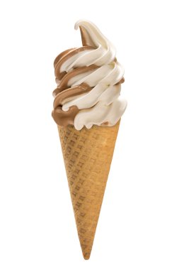 Vanilya ve çikolata soft dondurma waffled koni.