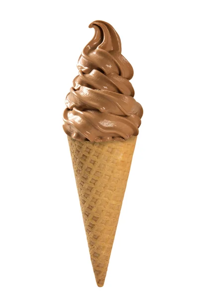 Chocolate soft ice cream waffled cone in white background. — Stock Photo, Image