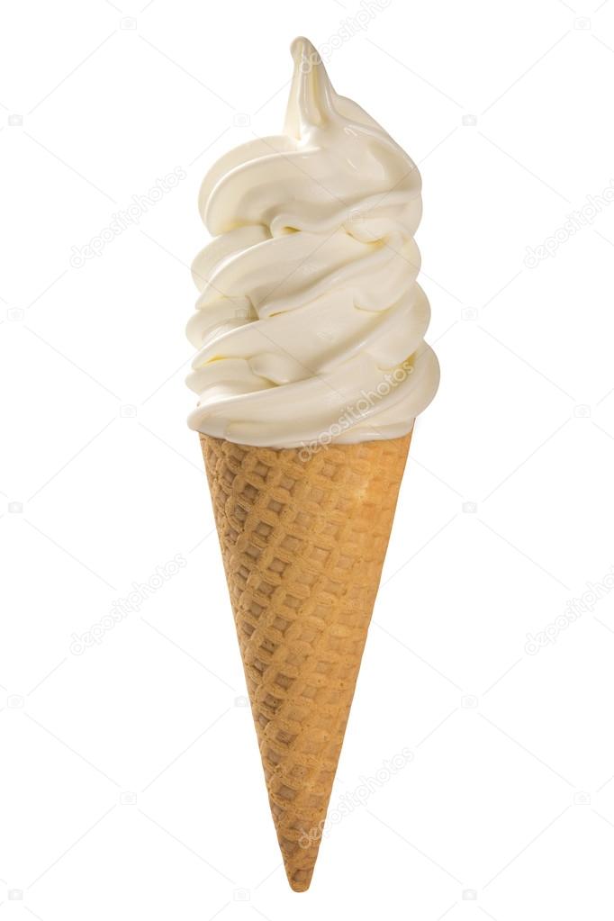 Vanilla soft ice cream waffled cone.