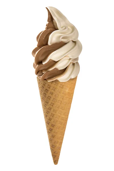 Cono de vainilla y helado suave de chocolate . — Foto de Stock