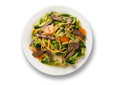 Tay gıda Pad thai, karides, et ve sebze ile Stir fry erişte.